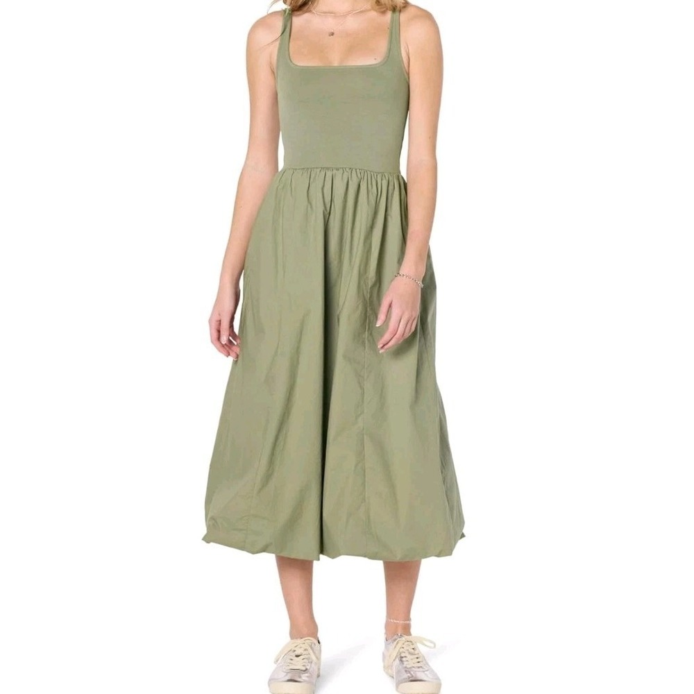 NWT The Drop Womens Tina Scoop Neck Mixed Media Bubble Hem Midi Dress Soft Flowy